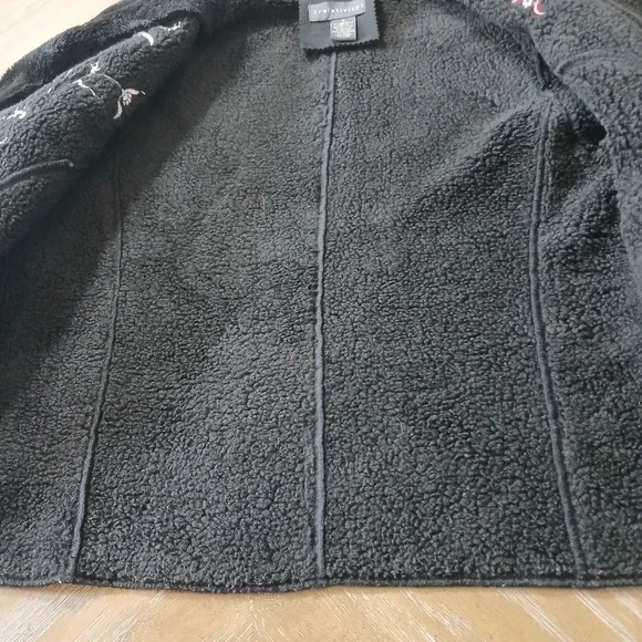 (Relativity) Ladies Jacket Sz M Black Suade Embroidered Flowers Sherpa Lining - Picture 12 of 16